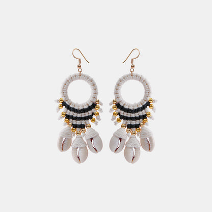 Shell Cotton Cord Brass Dangle Earrings